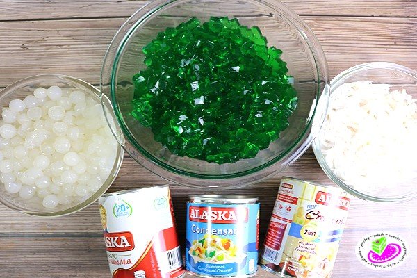 buko pandan with sago ingredients